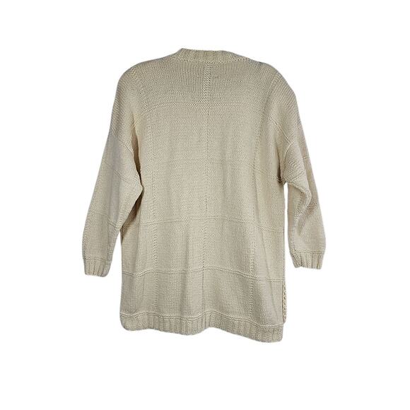 VTG Express Tricot Handknit Cardigan Cream L Patchwork Heart Cottagecore Minimal - Picture 5 of 12